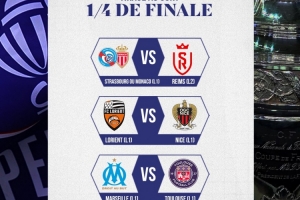 法国杯1/4决赛对阵：洛里昂VS尼斯 马赛VS图卢兹 里昂VS朗斯